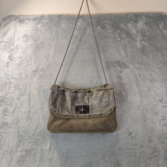 BE and D Suede Shoulder Bag Gray Python Embossed Rare Y2k Vintage Inspired - Picture 2 of 16